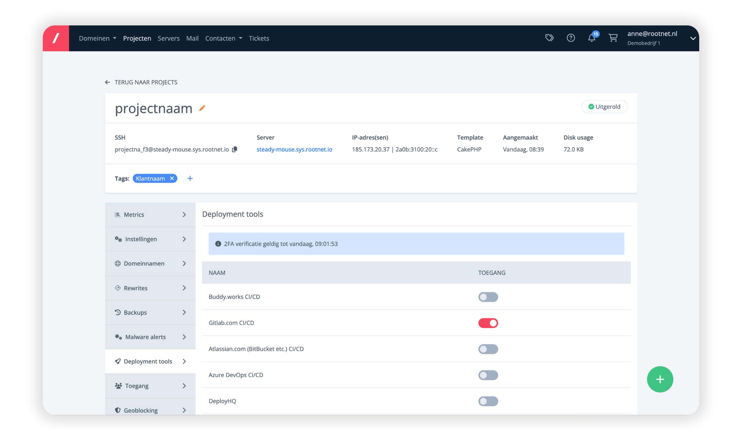 Deployment tools in myRootnet - Managed CakePHP hosting