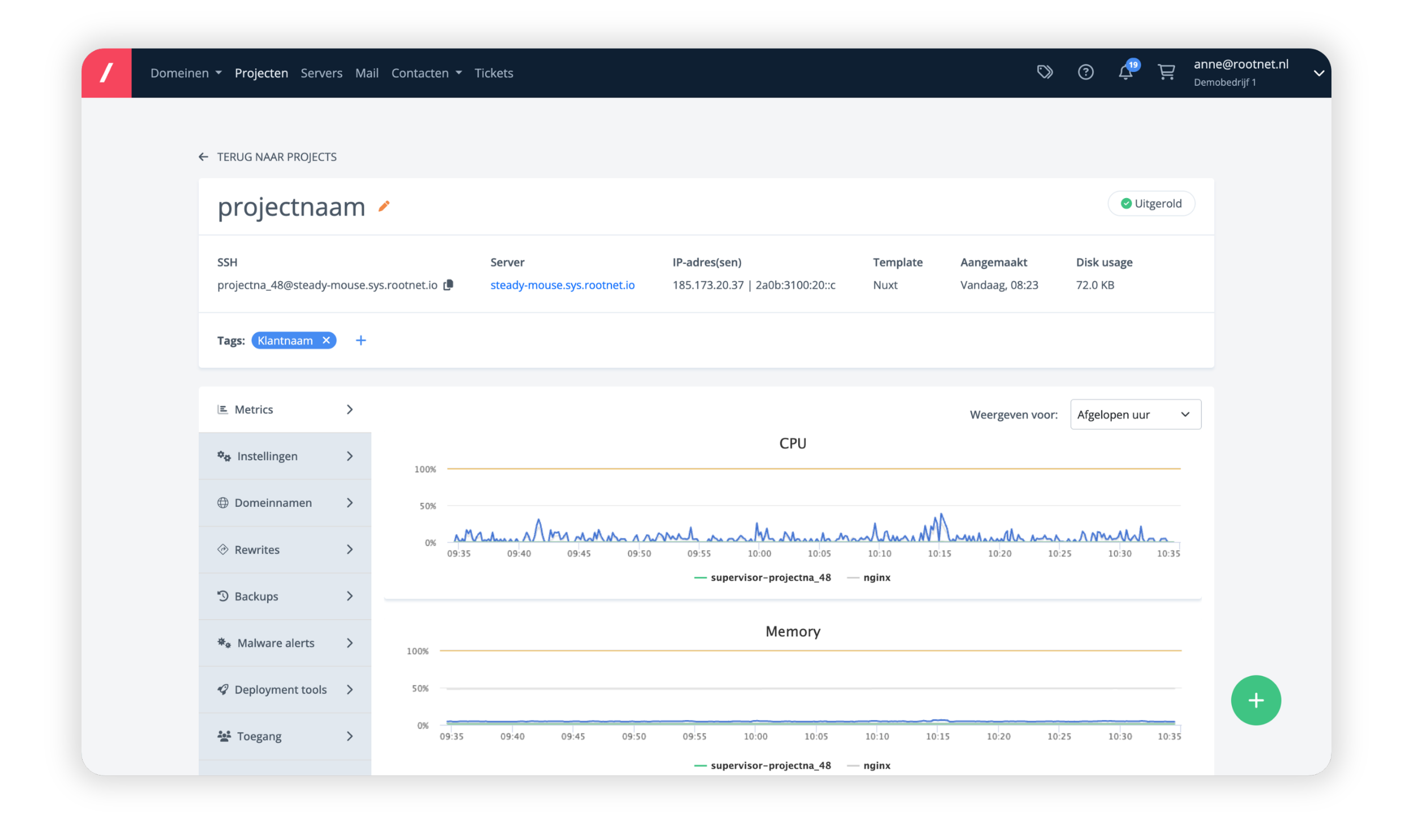 Server statistieken in myRootnet | Managed Nuxt hosting