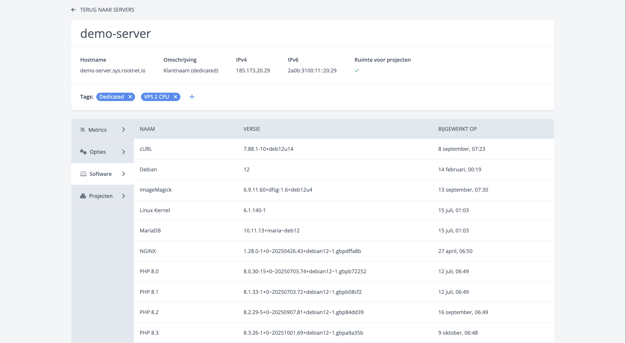 Patch management overzicht in myrootnet.nl